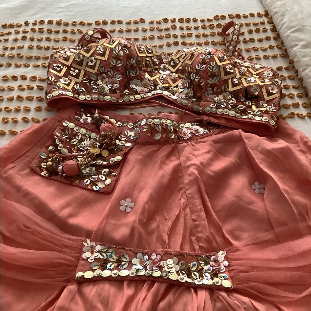 Embellished Coral Pink Beaded Bra Top - Picture 11 of 16